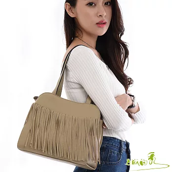 【手感的秀】真皮名媛俐落波希風流蘇二用包(優雅卡其)