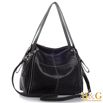 【B&G】義大利牛皮搖滾垂墜拉鍊風三用包(墨綠)