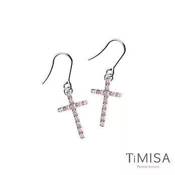 【TiMISA】迷你彩鑽十字(S) 純鈦耳環一對(三色)粉鑽