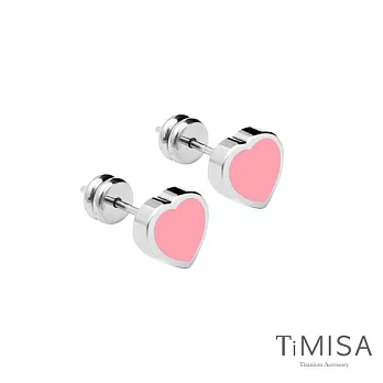 【TiMISA】幾何派對-愛心(雙色) 純鈦耳針一對粉紅色