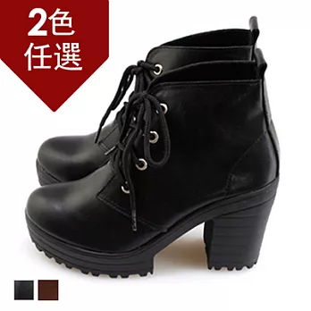 FUFA MIT嚴選綁帶粗跟馬靴 (FA85)-共2色22.5黑色