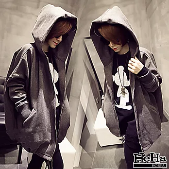 外套 六芒星加絨抽繩連帽外套 二色-HeHa-FREE(灰色)