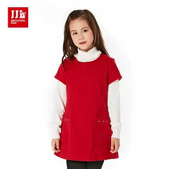【JJLKIDS】韓版貼鑽毛呢背心洋裝(大紅)120大紅