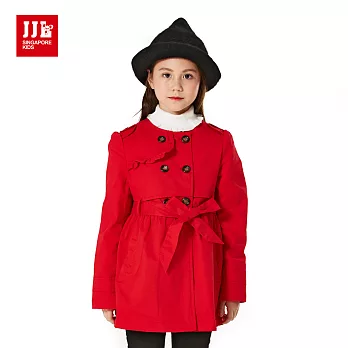 【JJLKIDS】韓版時尚荷邊風衣外套(大紅)120大紅