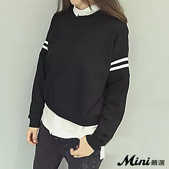 T恤 長袖拼接螺紋短版上衣 黑色-Mini嚴選-FREE*