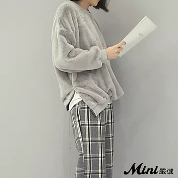 上衣 圓領寬鬆絨毛側拉鍊T恤 二色-Mini嚴選-FREE（灰色）
