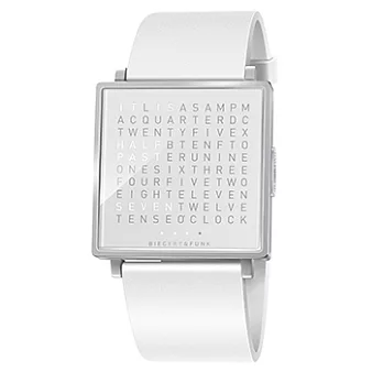 QLOCKTWO Watch-精靈白精鋼腕錶 (亮面) - 橡膠錶帶