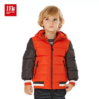 【JJLKIDS】徽章STYLE連帽羽絨外套105橙色