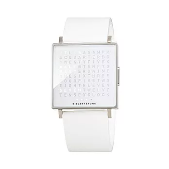 QLOCKTWO Watch-精靈白精鋼腕錶 (霧面) - 橡膠錶帶