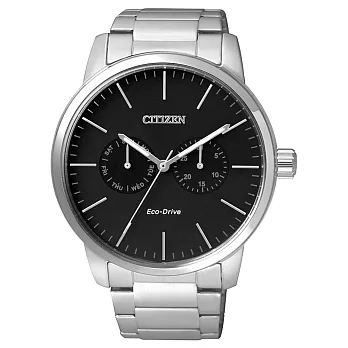 CITIZEN Eco-Drive 領袖風範雙眼時尚錶-黑x銀