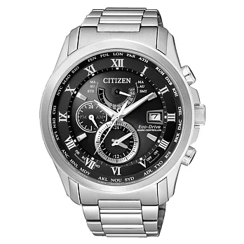 CITIZEN Eco-Drive 震撼出擊三眼電波錶-黑x銀