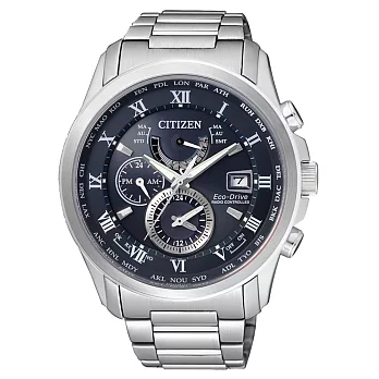 CITIZEN Eco-Drive 震撼出擊三眼電波錶-藍x銀