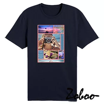 ZOBOO旅遊的一瞬純棉短袖T恤(ZB023)XS丈青色