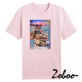 ZOBOO旅遊的一瞬純棉短袖T恤(ZB023)XS粉紅色