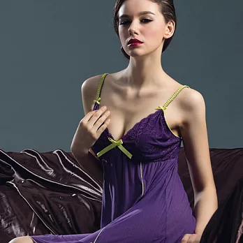 【皮爾卡登】撞色改良性感小肚兜絲質睡衣FREE紫