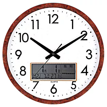 台灣製-WIN TIME 時尚居家WT887 液晶顯示萬年曆 掛鐘/時鐘/壁鐘-咖啡框