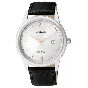 CITIZEN Eco-Drive 羅馬日月簡約日期男錶-銀框白