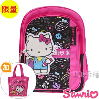 【Hello Kitty凱蒂貓】書包+提袋-促咪軟式款(黑色)黑色