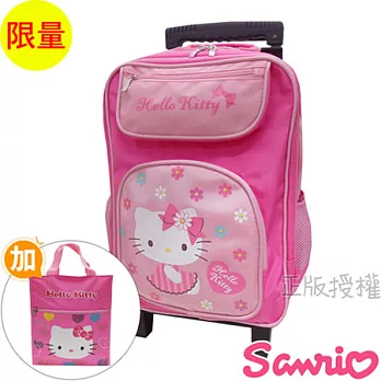 【Hello Kitty凱蒂貓】書包+補習袋-花漾三段式拉桿款(粉色)粉色