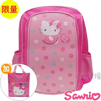 【Hello Kitty凱蒂貓】書包+補習袋-花漾減壓護背款(粉色)粉色