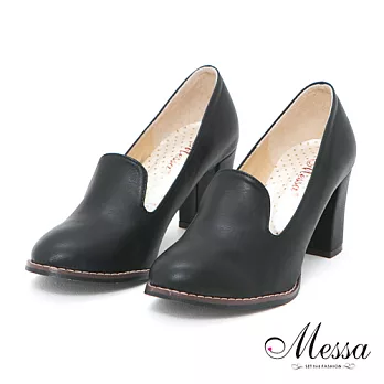 【Messa米莎】(MIT)法式優雅樂福式剪裁內真皮高跟包鞋36黑色