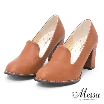 【Messa米莎】(MIT)法式優雅樂福式剪裁內真皮高跟包鞋36棕色