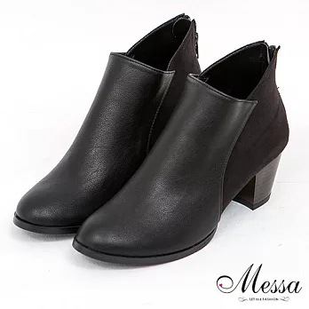 【Messa米莎】(MIT) 都會輕熟感異質拼接素色中跟踝靴35黑色