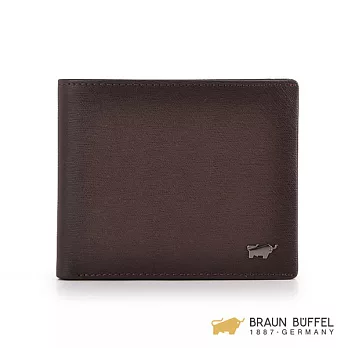 【BRAUN BUFFEL】.德國小金牛 - 紳士系列12卡壓紋透明窗短夾 - 咖啡色