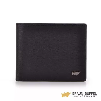 【BRAUN BUFFEL】.德國小金牛 - 紳士系列4卡壓紋零錢袋短夾 -黑色