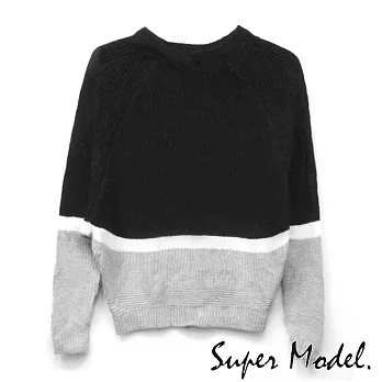 【名模衣櫃】寬鬆短版三色針織毛衣(M-XL適穿)FREE黑色
