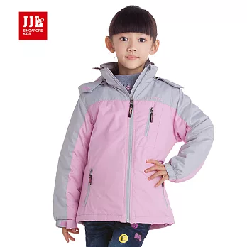 【JJLKIDS】休閒保暖加厚雙色拼接風衣連帽外套(粉紅)130粉紅