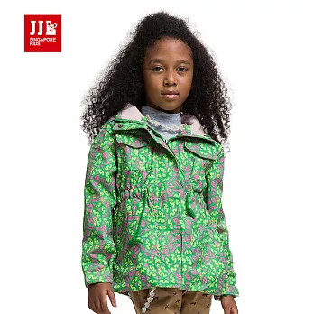 【JJLKIDS】極度保暖彩色圖案腰身造型風衣連帽外套(螢光綠)130螢光綠