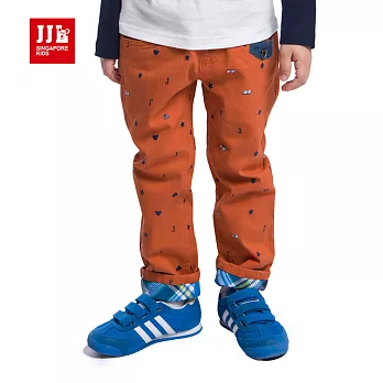【JJLKIDS】美式格紋拼接圖案造型長褲(橙色)105橙色