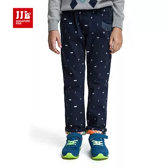 【JJLKIDS】美式格紋拼接圖案造型長褲(藏青)105藏青