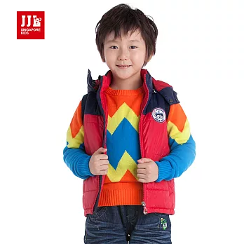 【JJLKIDS】帥氣雙色拼接保暖連帽背心(大紅)105大紅