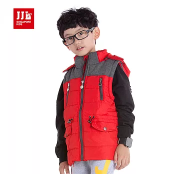 【JJLKIDS】運動登山拼接夾克保暖連帽背心(大紅)120大紅