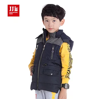 【JJLKIDS】運動登山拼接夾克保暖連帽背心(藏青)120藏青