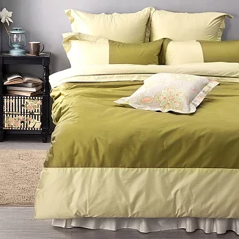 LITA麗塔 波隆那-綠色303織精梳棉床包薄被套枕套四件式-雙人加大