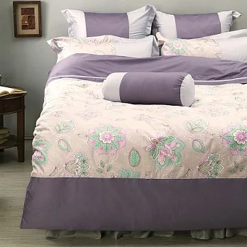LITA麗塔 波隆那-紫花303織精梳棉床包薄被套枕套四件式-雙人加大