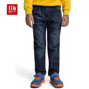 【JJLKIDS】時尚經典拼接刷色鬆緊牛仔褲120牛仔藍