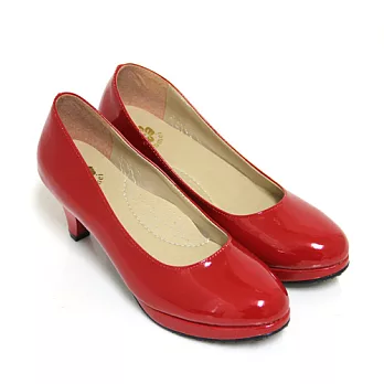 【Pretty】人氣款漆皮素面防水台高跟鞋22.5紅色