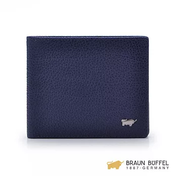 【BRAUN BUFFEL】.德國小金牛 - 路易系列8卡透明窗零錢袋壓紋短夾 - 藍色