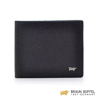 【BRAUN BUFFEL】.德國小金牛 - 路易系列12卡透明窗上翻壓紋短夾 -黑色