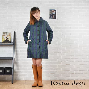 【Rainy days】美系貴族氣息綠格紋風雨衣/風衣/雨衣 (109)