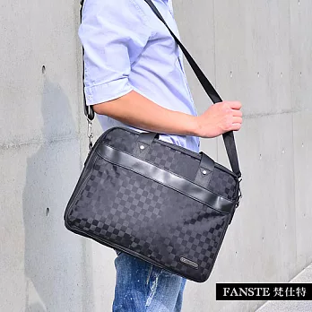 Fanste_梵仕特 電腦公事包 多功能側背包-9070黑炫格