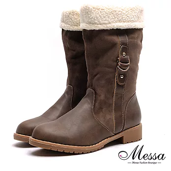 【Messa米莎專櫃女鞋】異材質拼接2WAY反折鋪毛中筒靴-灰色36灰色