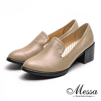【Messa米莎專櫃女鞋】MIT文青女孩復古內真皮低跟樂福鞋35可可色