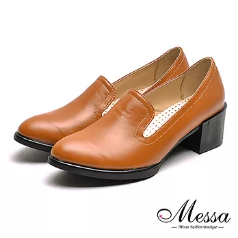 【Messa米莎專櫃女鞋】MIT文青女孩復古內真皮低跟樂福鞋35棕色