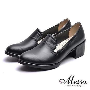 【Messa米莎專櫃女鞋】MIT文青女孩復古內真皮低跟樂福鞋35黑色