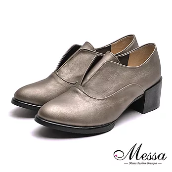 【Messa米莎專櫃女鞋】MIT英式簡約品味內真皮粗跟紳士鞋35錫色